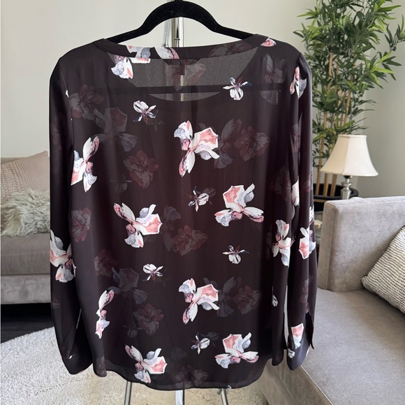 Banana Republic Floral Black White Pink Women's Sheer Top Size Small - Picture 3 of 9
